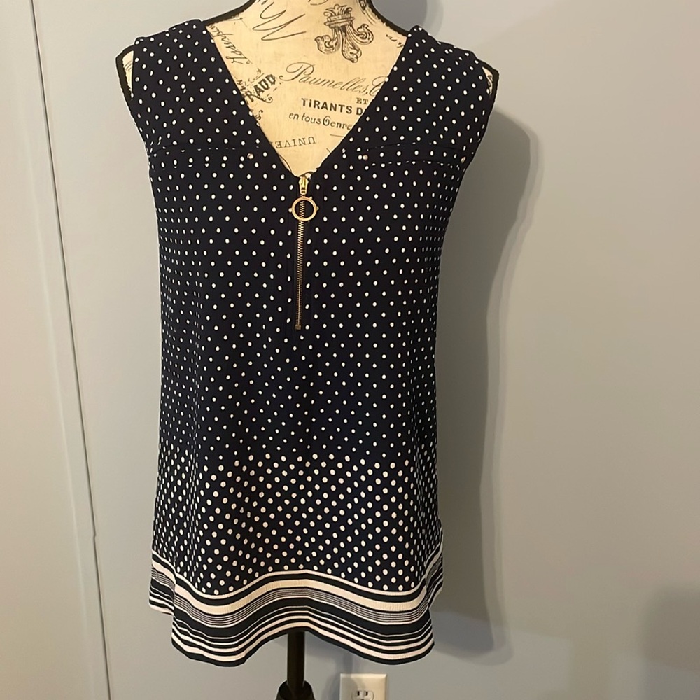 Navy Blue & White Polka Dots Top, NWT